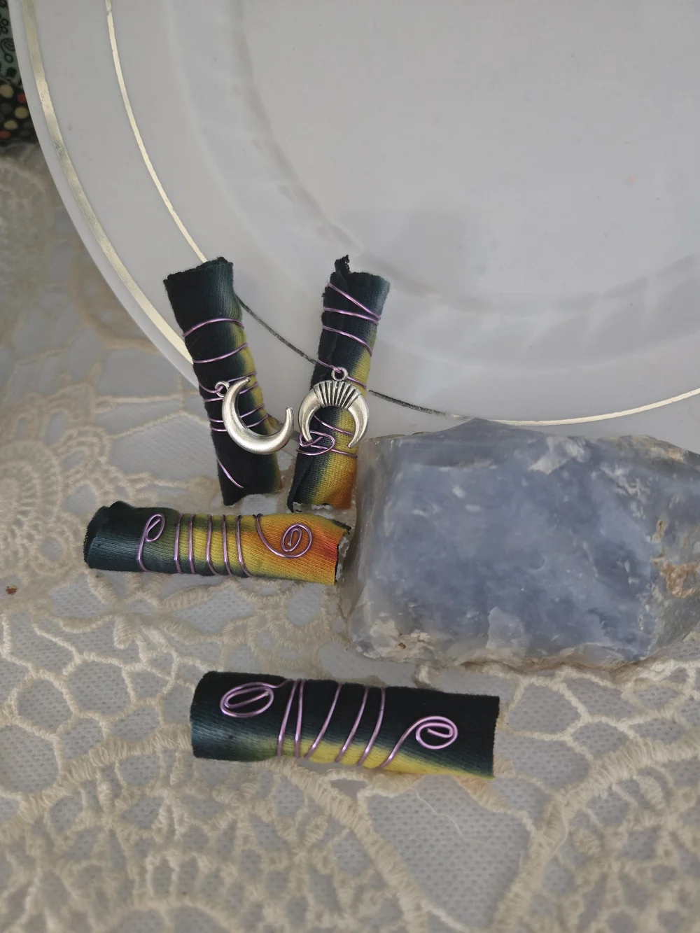 4/$15 Handmade Galaxy Moon Dread Braid Beads | Boho Fabric Hair Wrap Charms